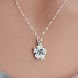 Sterling Silver Large Cherry Blossom Charm Necklace, Sterling Silver Large Cherry Blossom Necklace, Silver Large Cherry Blossom Necklace