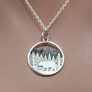 Sterling Silver Bear Mountain Meadows Charm Necklace, Silver Bear Mountain Meadows Pendant Necklace, Silver Bear Mountain Meadows Necklace