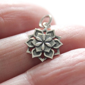 Sterling Silver Lotus Charm Necklace, Silver Lotus Charm, Lotus Pendant, Lotus Pendant, Lotus Charm