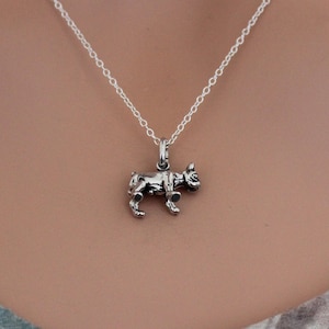 Sterling Silver Small Bulldog Necklace, Sterling Silver Small Bulldog Charm Necklace, Silver Small Bulldog Pendant Necklace,Bulldog Necklace