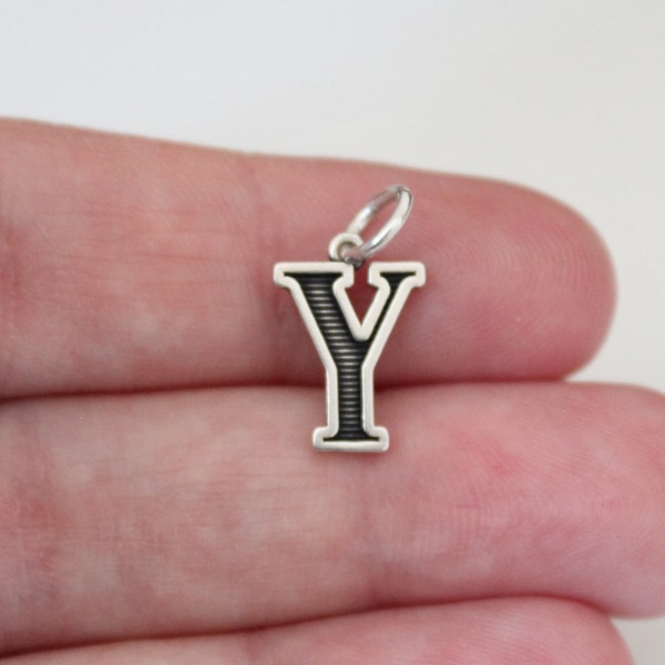 Sterling Silver Uppercase Oxidized Y  Initial Charm, Sterling Silver Uppercase Y  Letter Charm, Uppercase  Y  Charm, Uppercase  Y Pendant