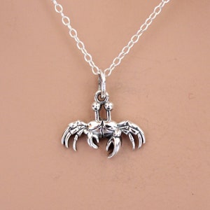 Sterling Silver Tiny Crab Charm Necklace, Silver Small Crab Necklace, Small Silver Crab Charm Necklace, Adorable Small Crab Charm Necklace
