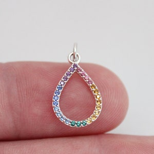 Sterling Silver Rainbow Colored Nano Gem Tear Drop Shaped Charm, Sterling Silver Rainbow Colored Nano Gem Tear Drop Shaped Pendant