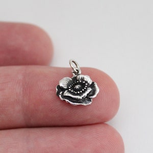 Sterling Silver Poppy Charm, Sterling Silver Poppy Flower Charm, Silver Poppy Flower Charm, Poppy Flower Charm, Silver Poppy Charm