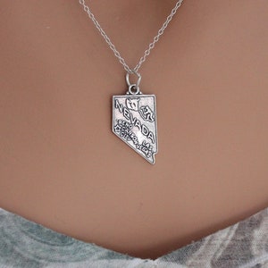 Sterling Silver Nevada Charm Necklace, Sterling Silver State of Nevada Charm Necklace, Silver Nevada Charm Necklace, Nevada Charm Necklace