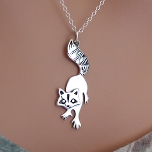 Sterling Silver Raccoon Pendant Necklace, Raccoon Charm Necklace, Silver Raccoon Charm Necklace, Adorable Raccoon Necklace, Raccoon Necklace