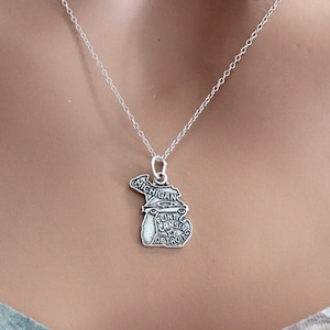 Sterling Silver Michigan Charm Necklace, Sterling Silver State of Michigan Charm Necklace, Silver Michigan State Charm, Michigan State Charm