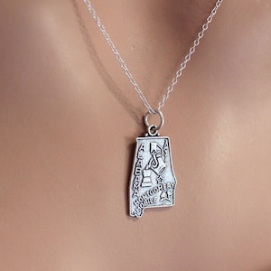 Sterling Silver Alabama State Charm Necklace, Sterling Silver State of Alabama Pendant Necklace, Silver Alabama State Pendant Necklace
