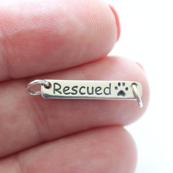 Sterling Silver Rescued Animal Charm, Rescued Dog with Paw Print Charm, Rescued Cat with Paw Charm, Rescued Animal Pendant