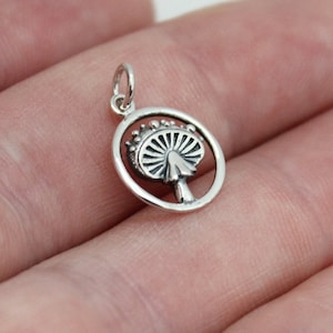 Sterling Silver Agaric Mushroom in a Circular Charm Pendant, Sterling Silver Agaric Mushroom in a Circle Charm, Silver Mushroom Charm