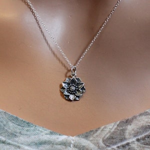 Sterling Silver Realistic Lotus Flower Charm Necklace, Silver Realistic Lotus Flower Charm Necklace, Realistic Lotus Flower Necklace