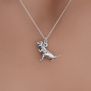 Sterling Silver T-Rex Necklace, Sterling Silver Oxidized 3D Tyrannosaurs Rex Necklace, Silver Tyrannosaurs Rex Necklace, T-Rex Necklace