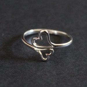 Sterling Silver Adjustable Ring - Double Heart, Sterling Silver Adjustable Double Heart Ring, Silver Adjustable Double Heart Ring