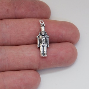 Sterling Silver Nutcracker Soldier Charm, Sterling Silver Nutcracker Christmas Soldier Charm, Silver 3D Nutcracker Soldier Charm