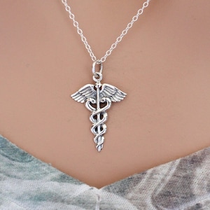 Sterling Silver Medical Staff Charm Necklace, Silver Medical Staff Pendant Necklace, Medical Staff Necklace, Medical Pendant Necklace
