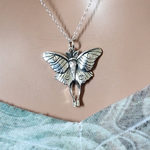 Sterling Silver Luna Moth Pendant Necklace, Moth Necklace, Silver Moth Charm Necklace, Moth Charm Necklace, Silver Moth Necklace, Moth Charm