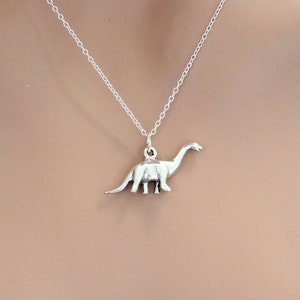 Sterling Silver Dinosaur Necklace, Sterling Silver Apatosaurus Dinosaur Charm Necklace, Apatosaurus Dinosaur Necklace, Dinosaur Necklace