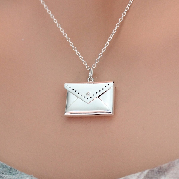 Sterling Silver Envelope Locket Pendant Necklace, Silver Envelope Locket Pendant, Envelope Locket Charm, Textured Envelope Locket Charm