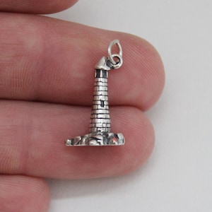 Sterling Silver Oxidized Lighthouse Charm, Sterling Silver Oxidized 3D Lighthouse Pendant, Silver 3D Lighthouse Charm, 3D Lighthouse Pendnat