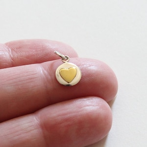 Sterling Silver Small Disk Charm with Bronze Heart Necklace , Silver Small Disk Charm with Bronze Heart Necklace, Bronze Heart Necklace