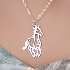 Sterling Silver Horse Pendant - Openwork Horse Charm Necklace, Silver Galloping Horse Pendant Necklace, Galloping Horse Charm Necklace