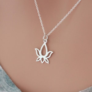 Large Lotus Flower Charm Necklace, Sterling Silver Large Lotus Charm Necklace, Lotus Charm Necklace, Large Lotus Flower Charm Necklace