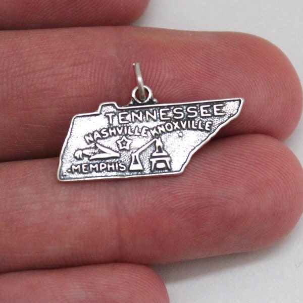 Sterling Silver Tennessee Charm, Sterling Silver Tennessee Pendant, Silver Tennessee Charm, Silver State of Tennessee Charm, Tennessee Charm