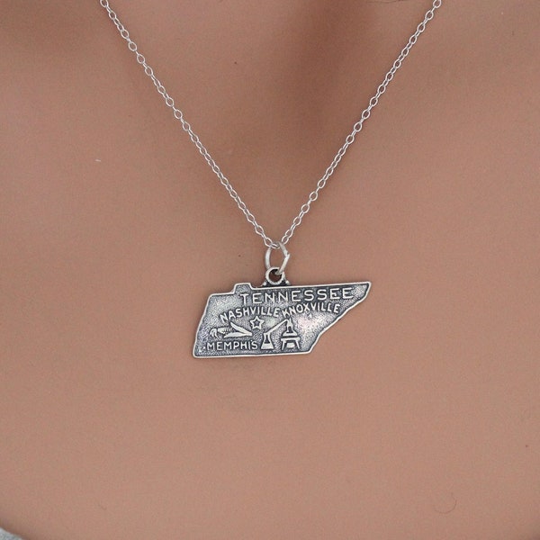 Sterling Silver Tennessee Charm Necklace, Sterling Silver Tennessee Pendant Necklace, Silver Tennessee Charm Necklace, Tennessee Necklace