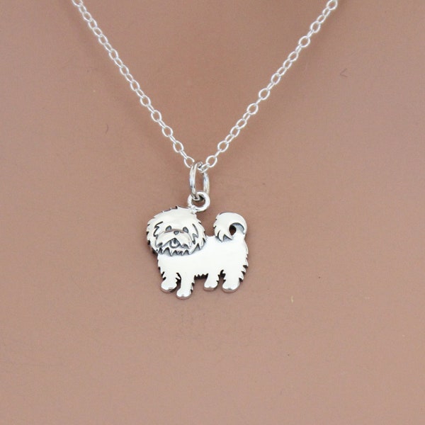 Sterling Silver Maltese Dog Charm Necklace, Silver Maltese Dog Charm Necklace, Maltese Necklace, Adorable Maltese Dog Charm Necklace