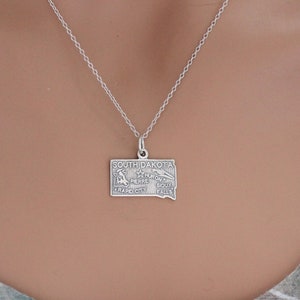 Sterling Silver South Dakota Charm Necklace, Sterling Silver State of South Dakota Charm Necklace, Silver South Dakota Charm Necklace
