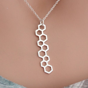 Sterling Silver Long Honeycomb Pendant Necklace, Silver Long Honeycomb Pendant Necklace, Silver Long Honeycomb Necklace, Honeycomb Necklace