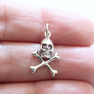 Sterling Silver Skull and Crossbones Charm, Silver Skull and Crossbones Pendant, Halloween Charm, Pirate Charm, Silver Skull Pirate Charm