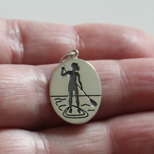 Sterling Silver Stand Up Paddle Girl Charm, Silver Stand Up Paddle Girl Pendant, Stand Up Paddle Girl Charm, Stand Up Paddle Girl Pendant