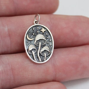 Sterling Silver Mushroom Pendant with Bronze Star and Moon, Sterling Silver Mushroom Pendant with Bronze Star and Moon Charm, Mushroom Charm