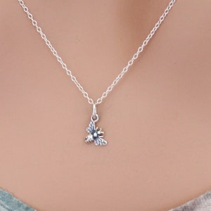Sterling Silver Tiny Honey Bee Charm Necklace, Silver Tiny Honey Bee Charm Necklace, Tiny Honey Bee Charm Necklace, Small Honey Bee Necklace