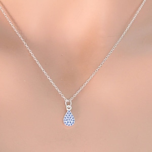 Sterling Silver Blue Nano Gem Tear Drop Charm Necklace, Sterling Silver Blue Nano Gem Tear Drop Necklace, Blue Nano Gem Tear Drop Necklace