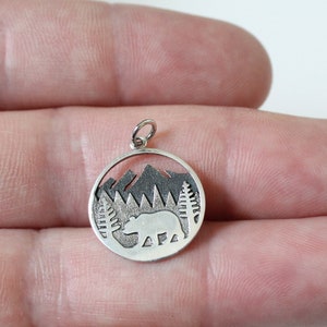 Sterling Silver Bear Charm in Mountain Meadows, Silver Bear Charm in Mountain Meadows, Bear Charm in Mountain Meadows, Silver Bear Charm