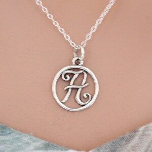 Sterling Silver Rustic Cursive Initial Charm Letter A Necklace, Silver Rustsic Cursive Letter A Necklace,  Silver Cursive Letter A Necklace