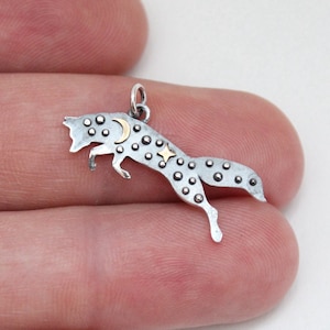 Sterling Silver Leaping Fox with Bronze Star and Moon Charm, Sterling Silver Fox&#39;s Midnight Trot Charm, Fox Moon Star Charm, Fox Charm