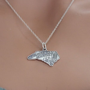 Sterling Silver North Carolina State Charm Necklace, Sterling Silver State of North Carolina Charm Necklace, Silver North Carolina Necklace