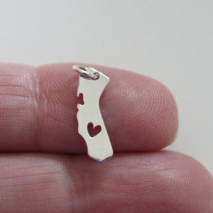 Sterling Silver California State Charm with Heart Cutout, California State Charm  with Heart in Center, California State Charm