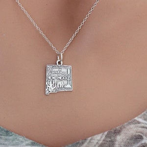 Sterling Silver New Mexico Charm Necklace, Silver New Mexico Charm Necklace, Sterling Silver State of Mexico Charm Necklace, Mexico Necklace