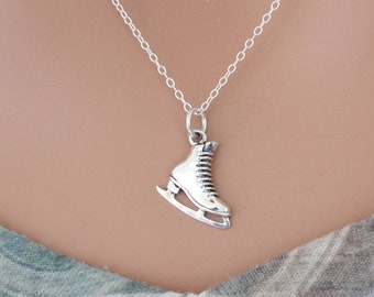 Sterling Silver Ice Skate Necklace, Silver Ice Skate Necklace, Ice Skate Charm Necklace, Adorable Ice Skater Pendant Necklace