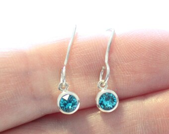 Sterling Silver December Birthstone Earrings: Tiny Blue Crystal