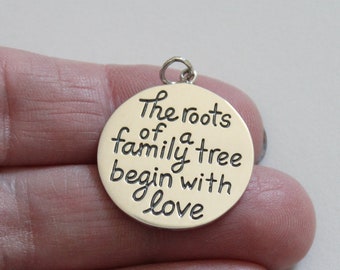 Sterling Silver Family Tree Charm: 'Roots Begin With Love' Pendant