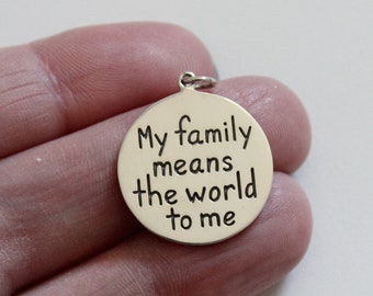 Sterling Silver Family Charm Pendant: Engraved Message