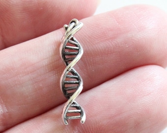 Sterling Silver DNA Charm, Silver DNA Charm, Molecule of Life DNA Charm, Double-Helix of Genetic Code Molecule of Life Charm Pendant