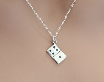 Sterling Silver Reversible Domino Charm Necklace, Sterling Silver Reversible Domino Necklace, Reversible Domino Necklace, Domino Necklace