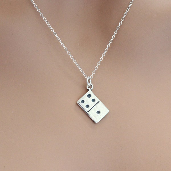 Sterling Silver Reversible Domino Charm Necklace, Sterling Silver Reversible Domino Necklace, Reversible Domino Necklace, Domino Necklace