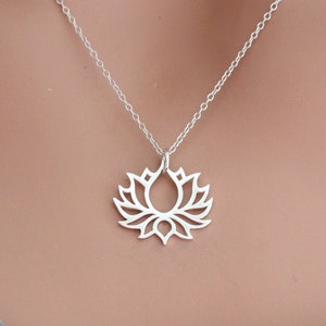 Sterling Silver Symmetrical Blooming Lotus Necklace, Sterling Silver Symmetrical Blooming Lotus Flower Necklace, Lotus Flower Necklace